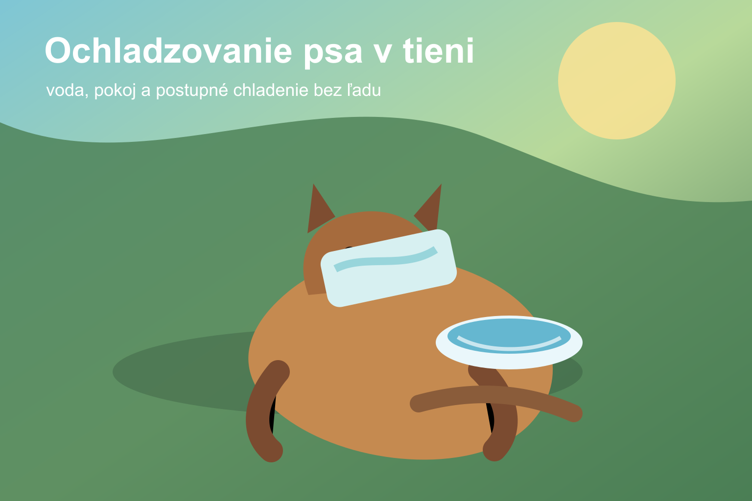 Pes v tieni s miskou vody a postupným ochladzovaním